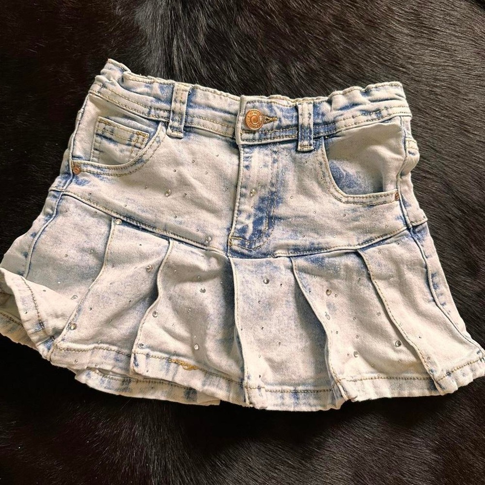 Blue denim mini skirt
